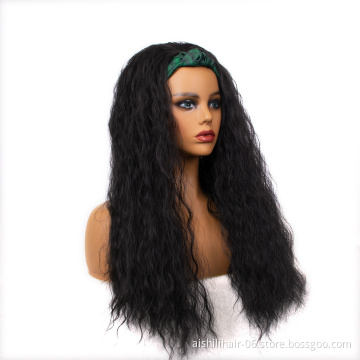 Syntnetic Long Black Air Curly Hair Wigs With Hiagh Quality Soft Headband For Women